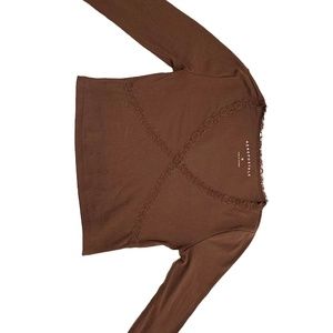 brown, aeropostale, crisscross, lace, long sleeve, crop top ☆